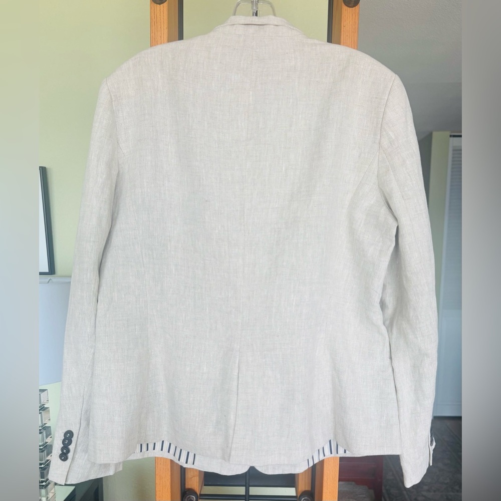Zara Basics Collection Beige Linen Blazer Sport Coat w/ Notched Lapels Size XL - Picture 5 of 7